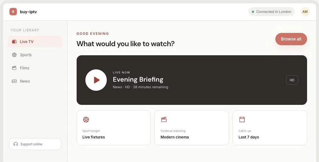 IPTV player interface on a supported television